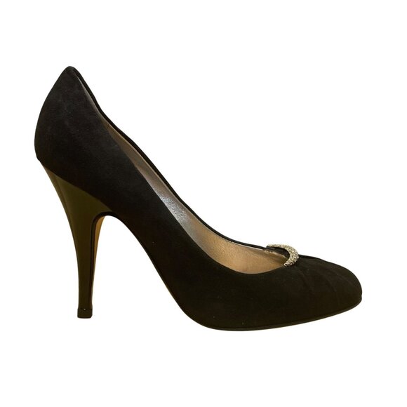 Giuseppe Zanotti Women’s Black Suede Rhinestone Accent VIV 100 Heels Size 6.5 - Picture 1 of 11